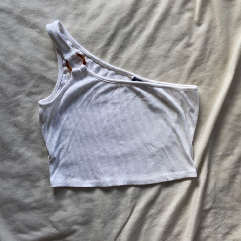 one shoulder top with tortoise ring detailing
